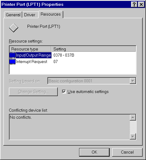  Printer Port (LPTx) Properties dialog box 